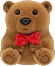 VOSAREA Valentines Day Ring Box Teddy Bear Shaped Pendant Earring Boxes Flannel Animal Statue Ring Case for Proposal Engagement Wedding Ring Holder Coffee