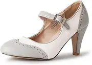 [J. Adams] Mary Jane Oxford Pumps - Cute Low Kitten Heels - Retro Round Toe Shoe with Ankle Strap - Kym by