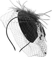 [NIYANGLE] Tea Party Fascinator Headband for Women Elegant Feathered Headpiece for Weddings Banquets and Special Occasions Lightweight Comfortable -catching Hair Accessory Black