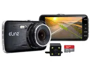 Elinz 4.0" LCD Dash Cam Dual Camera Reversing Car 1296P FHD DVR Video 32GB