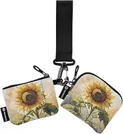 [XYMZR] Mini Zip Around Wristlet keychain Wallet Painting Sunflower Green for Women Personalized Pattern Detachable Dual Pouch Wristlet Portable Wallet Phone Coin Purse, Multi-colored, One Size