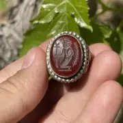 Lovely Ancient Agate Stone Roman King Engravings Rare Solid Silver Ring