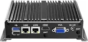 UDPTCP Industrial Mini PC, Fanless Mini PC J1900 with Quad Core(2.41GHz), Dual LAN/2×RS232 COM/HD Double Displays, Mini Desktop Computer Support Dual Band WiFi for Industry Business,NO RAM NO SSD