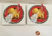 JASCO Christmas Child Looking For Santa Ceramic Tile Trivets Pair Vintage NIB 5"