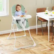 CostwayBaby Foldable High Chair with Removable Adjustable Tray and PU Seat Cushion-Green