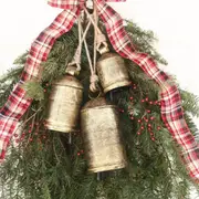 Set Of 3 Christmas Bell Brass Cow Shabby Style Rustic Metal Hanging Giant Cow Bells Decor
