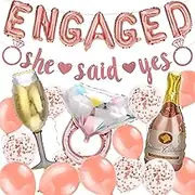 Rose Gold Engaged Balloon Set, Engaged Banner Balloon She Said Yes Banner Diamond Ring Balloons Confetti Balloons for Engagement Party Decoration Wedding Bridal Shower Hen Party Balloon Decor