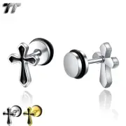 TT Surgical Steel Cross Fake Ear Plug Earrings Body Piecing A Pair (BE55) NEW