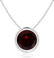[Angara] Natural Bezel-Set Round Garnet Solitaire Pendant Necklace in Sterling Silver/10ct/14ct Solid Gold for Women | January Birthstone Jewellery for Her