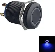 E Support Black Case 12mm Blue LED Light 2A Momentary Push Button Switch Stainless Waterproof Car Boat