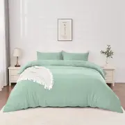Linenova Pre-Washed Sage Green Quilt Cover Set