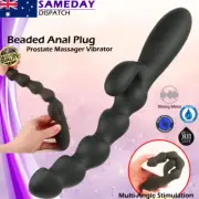 Soft Rabbit Vibrator Dildo & Anal Plug - Prostate Massager Butt Beads Unisex Use