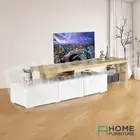 Oak&White TV Cabinet Entertainment Unit High Gloss Wooden with 2 Drawers 180cm
