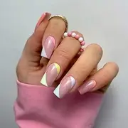 24 PCS Rainbow False Nails Medium Length False Nails Square Fake Nails Glossy Fake Nails Full Cover False Nails for Women and Girls Daily Wear