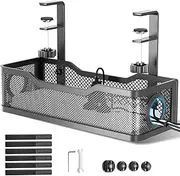 Cable Management Under Desk Tray, Under Desk Cable Management No Drill, Cable Management Box with Clamp for Desk Wire Management, Desk Cord Organizer for Office, Home - No Damage to Desk (Black)