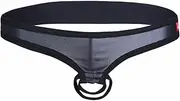 [FEESHOW] Men's Faux Leather G String Thongs Underwear with Mention Rings