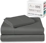 Pizuna Cotton Single Sheet Set, 500 Thread Count 100% Combed Cotton Sateen Weave Single Bed Sheet Set Include 1 Fitted Sheet, 1 Flat Sheet & 1 Pillow Case (Dark Grey Sheet Set - 3 PC)