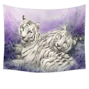 Wildlife Animal Art White Tiger Couple Tapestry