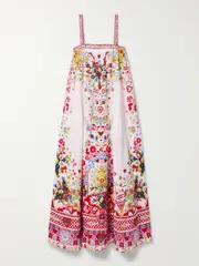 [Camilla] Camilla - Crystal-embellished Printed Linen Maxi Dress - Red - XS/S XS/S Red