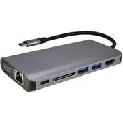 Shintaro USB-C Travel Display Hub (USB-C to HDMI/VGA, 2 x USB 3.0, 1 x USB-C PD3.0, SD/Micro SD card reader, RJ45 Gigabit Ethernet adapter)