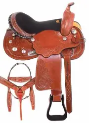 Cowgirl UP Barrel Racing Racer Horse Silver Leather Saddle Tack Set Size 10"-18"