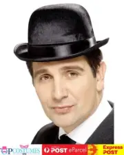 Shiny Bowler Derby Black Hat Charlie Chaplin 1950s 1960s Dance Costume