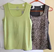 Lot (2) CHICO'S Sequined Tank Tops: ZENERGY Lemon Lime, Taupe Brown (Size 0) NWT