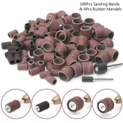 104Pcs Sanding Band Drum Sleeve 80 120 Grit 4 Mandrel For Dremel Rotary Tool