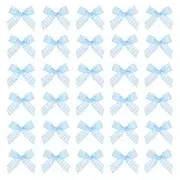 50 Pcs Mini Gingham Ribbon Bows 1.8 Inch Satin Ribbon Bows, Pale Blue White
