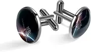 [Generic] Men's Cufflinks, Space Ship in the Station Cuff Links for Men, Classic Cufflinks Black for Suit Shirt Wedding Business Birthday Jewelry Gift
