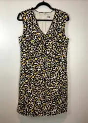 Anne Klein Leopard Print Sleeveless Dress, Black/ Yellow/ Tan, Size 10 -$139 NWT