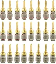 Nakamichi FanLock Excel Series 24k Gold Plated Banana Plug 10 AWG - 18 AWG Gauge Size 4mm for Speakers Amplifier Hi-Fi Stereo Home Theatre Radio Audio Wire Cable Quick Connector, 24 Pcs (12-Pairs)