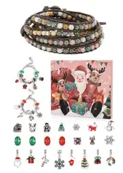 Emibele Agate Bead Wrap Bracelet + 24 Days Christmas Advent Calendar for Girls