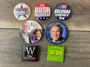 Set of 7 George W Bush Laura Bush Dick Cheney President Button Collection