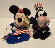 Vintage Disney Goofy & Minnie Uncle Sam Betsy Ross Bean Bag Plush Set New Tags