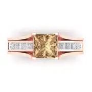3.4 Princess Cut Champagne Ring Band bridal Set Sliding 14k Rose solid Gold