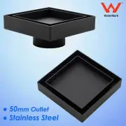 Square 100mm Tile Insert Floor Drain SUS Shower Grate 50mm Outlet Waste Black