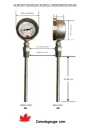 Canadagauge 2.5" dial thermometer all SS lower btm-mt 300 degC/550 degF 1/2"NPT