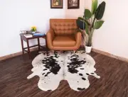Cowhide Rug Salt and Pepper 5x5 ft Real Animal Hide Cow Print Rug Black & White