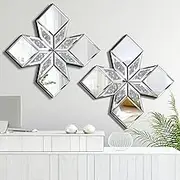 VOHJD Crushed Diamond Decorative Mirror 2 Pack 16.75x16.75” Diamond Shape Glass Decor Wall Mirror for Home Decor, Accent Mirror