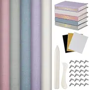 Humyoun Book Binding Cloth Kit, Includes 12''x16'' Bookcover Cloth Fabric 24 Decorative Corners 3 Iron on Vinyl Sheets Bone Folder Tools Backing Paper, for Old Book DIY Craft Supplies(Pastel Color)