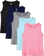 [Poroka] 5 Packs Girls Active Dry Fit Athletic Tank Top Performance Tech Sleeveless Shirts for Running Exercise Yoga