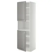 METOD high cab f micro w 2 doors/shelves, white/Bodbyn grey, 60x60x200 cm
