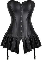 [SWEPER] Women's Bustier Corset Top - Plus Size 14 Elastic Boned Lace Up Overbust Corset Women Long Line Corselet Synthetic Leather Lingeri