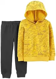 [Carter's] 2-Pc Baby Boys Cotton Construction-Print Hoodie and Jogger Pants Set Baby Outfit, Size 3 Months Yellow, 3 Months