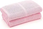 Bloomsbury Mill - Twin Pack - 100% Pure Organic Cotton - Extra Soft Cellular Baby Blankets - Swaddle Blanket - Baby Essentials for Newborn - Cot Bed/Pram/Travel/Moses Basket - Pink