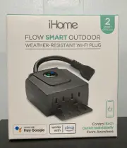 iHome Flow Smart Outdoor Weather -Resistant Wi-Fi Plug 2 smart outlets. New.
