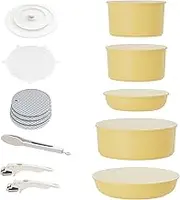 RIOVARM 16pcs Pots and Pans Set Nonstick, Kitchen Cookware Sets Detachable Handle, Induction Cookware Set with Removable Handle, Stackable RV Cookware, Oven Safe, Yellow