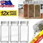 12x Clear Glass Jars Lid Spice Herb Seasoning Condiment Storage Container NEW
