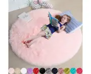 Blush Round Rug for Bedroom,Fluffy Circle Rug 4'X4' for Kids Room,Furry Carpet for Teen Girls Room,Shaggy Circular Rug for Nursery Room - 5.2 x 5.2 Feet